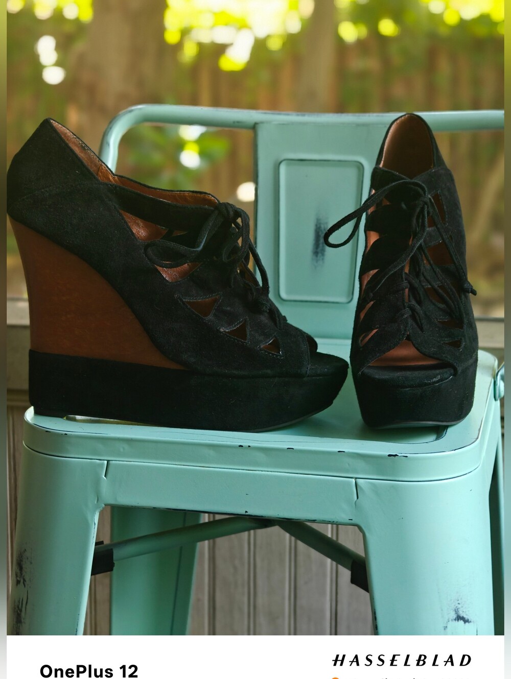 Jeffrey Campbell Black Suede Lace-Up Wood Wedge Heels